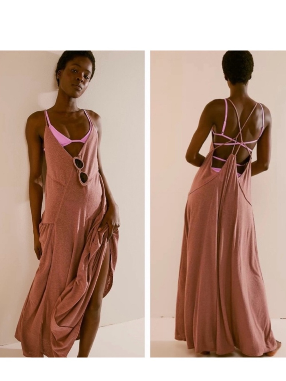 NWT Free People FP Beach Eros Maxi Dress - Dusty Rose Antique Oak Size L
